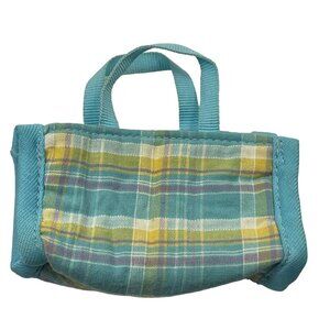 Vintage Ty Plaid Mini Tote Bag For Dolls Or Small Pets Blue & Yellow Fabric